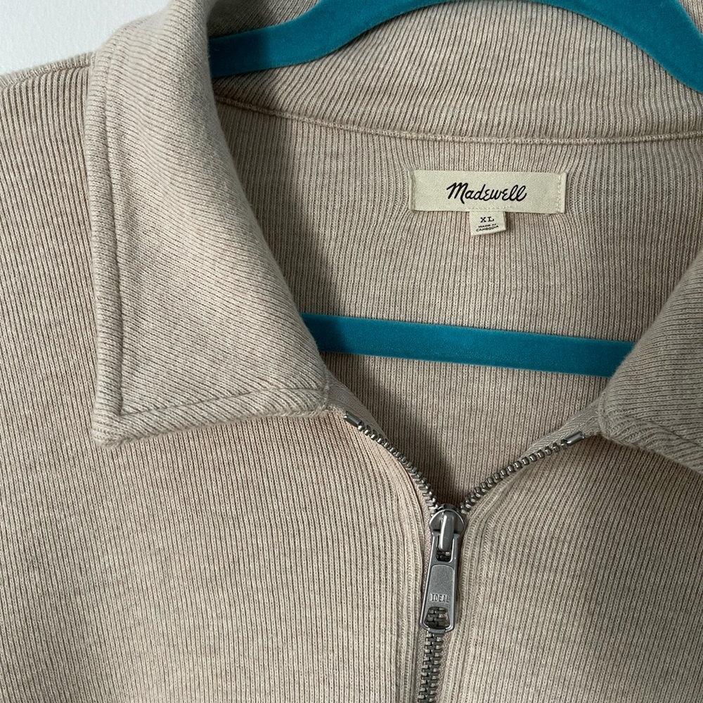 Madewell Beige Ribbed Zip-Front Tee Sweater